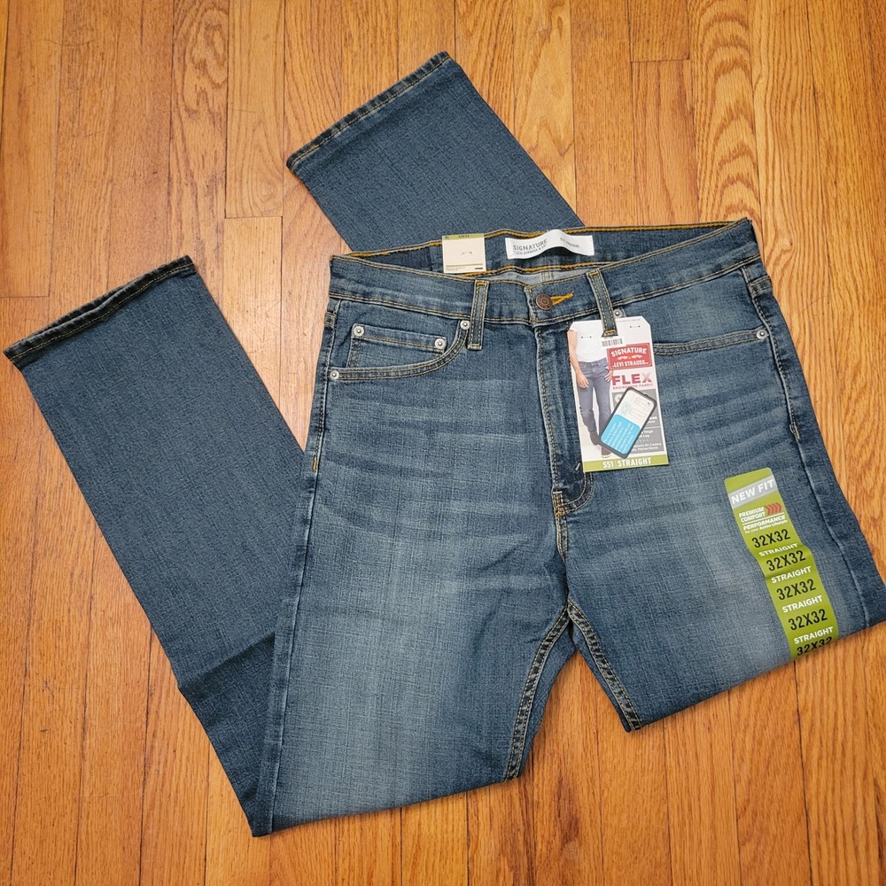 Signature Levi Strauss S51 Straight Flex Jeans 32x32 New IRREGULAR Blue Denim‎